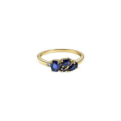 Bague Gringoire Joaillerie en or jaune, saphir et diamants