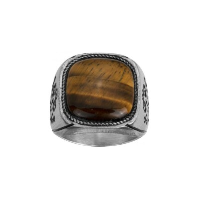 Bague Phebus en acier et œil de tigre synthétique