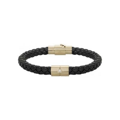 Bracelet Phebus en acier, cuir et diamant 0.015ct