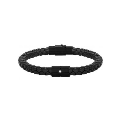 Bracelet Phebus en acier, cuir et diamant 0.015ct