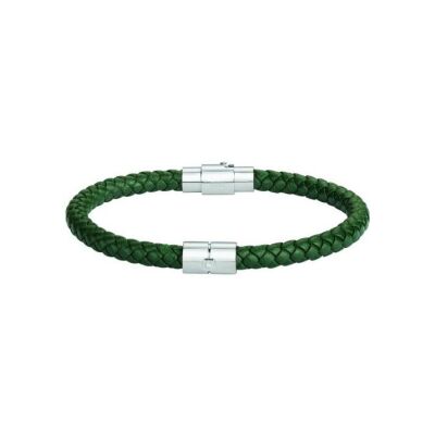 Bracelet Phebus en acier, cuir et diamant 0.015ct