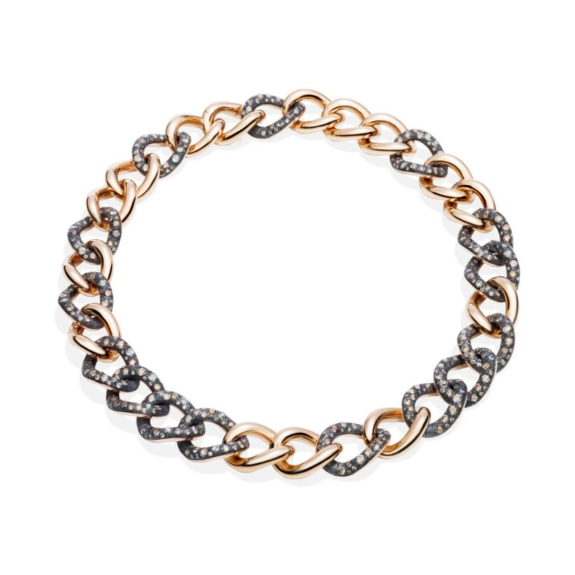 Pomellato Catene necklace, burnished silver and brown diamonds