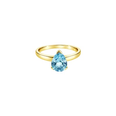 Bague Gringoire Joaillerie en or jaune et topaze bleue