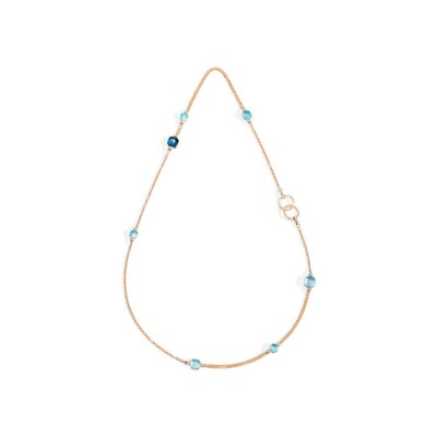 Collier Pomellato Nudo en or rose, or blanc, topazes bleues ciel, topaze bleu London et diamants