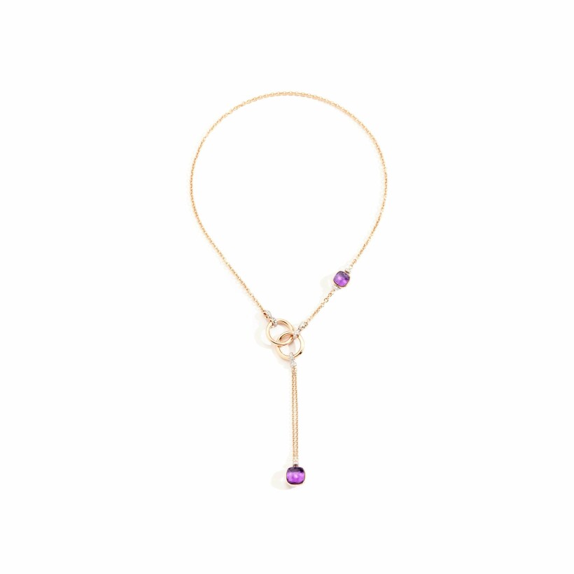 Pomellato Nudo necklace, rose gold, white gold, 83 diamonds and 2 amethysts