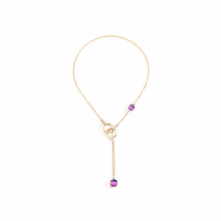 Pomellato Nudo necklace, rose gold, white gold, 83 diamonds and 2 amethysts