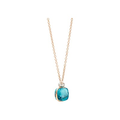 Collier Pomellato Nudo en or rose, or blanc, topaze bleu London et diamants