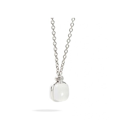 Collier Pomellato Milky de Nudo en or blanc, quartz crème et diamants