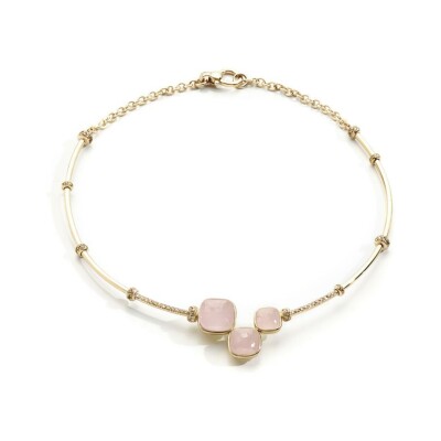 Collier Pomellato Nudo en or rose, quartz rose, calcédoine et diamants bruns