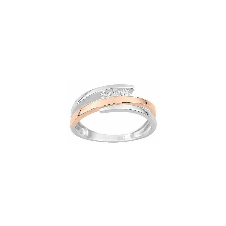 Bague en or blanc, or rose et trilogie de diamants de 0.14ct