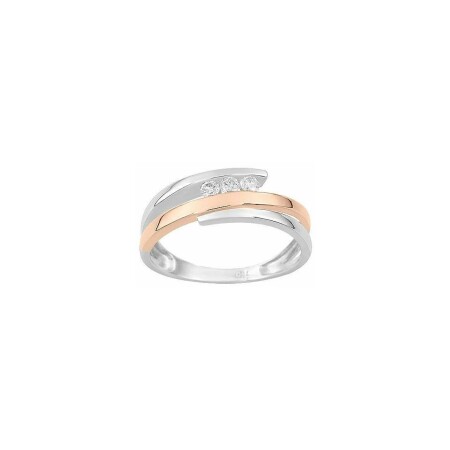 Bague en or blanc, or rose et trilogie de diamants de 0.14ct