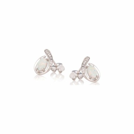 Boucles d'oreilles en argent, oxyde de ziconium et opale