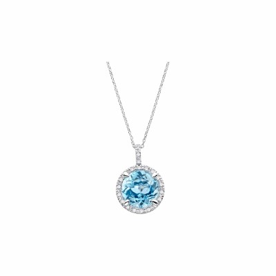 Pendentif Mauboussin Soleil d'été en or blanc, topaze bleue et diamants