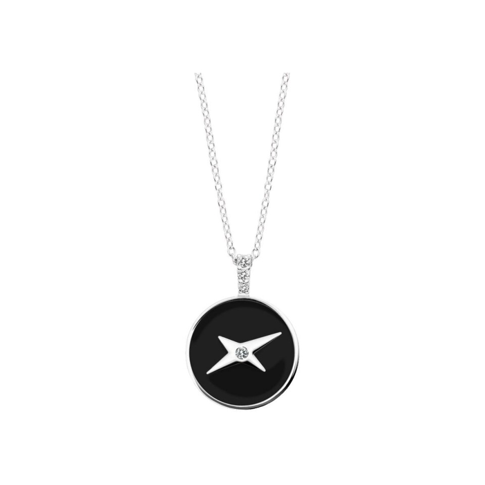 Pendentif sur chaîne Mauboussin Étoile Universelle en argent, or blanc, laque noire et diamant