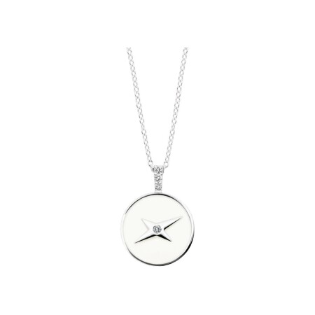 Pendentif sur chaîne Mauboussin Étoile Universelle en argent, or blanc, laque blanche et diamant