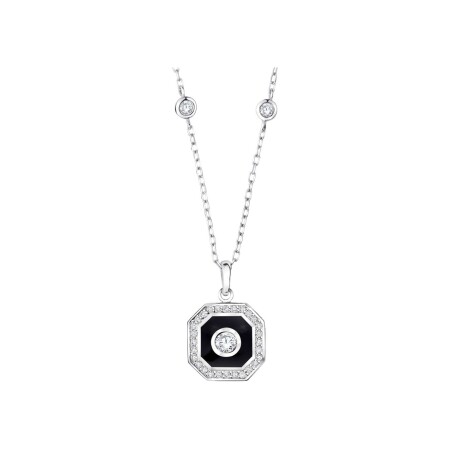 Pendentif sur chaîne Mauboussin Palazzo Portofino en or blanc, laque noire et diamants