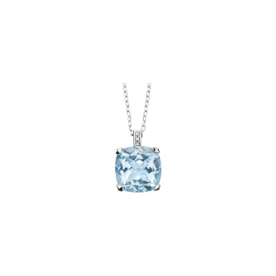 Pendentif Mauboussin Petit Visage d'Amour en or blanc, diamants et topaze bleue