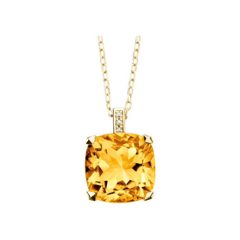 Pendentif sur chaîne Mauboussin en or jaune, citrine et diamants