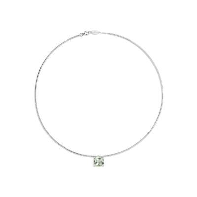 Pendentif Mauboussin Belle comme le Vent en argent, diamant  0.015 ct  et améthyste verte