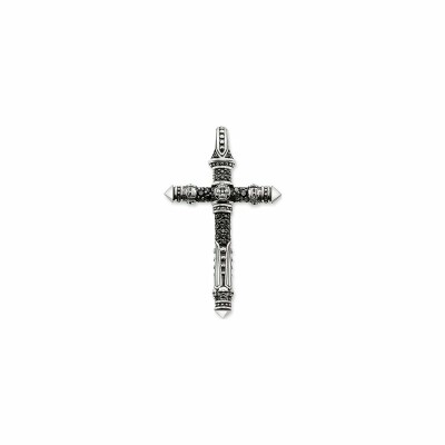 Pendentif Thomas Sabo Rebel at heart Croix en argent, obsidienne et oxyde de zirconium noir 