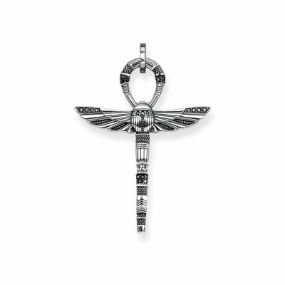 Pendentif Thomas Sabo Rebel at heart Croix de vie Ankh avec scarabée en argent et oxyde de zirconium noir