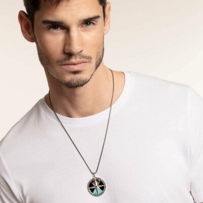 Pendentif Thomas Sabo Rebel at heart Boussole en argent, nacre d'abalone, oxyde de ziconium noir et onyx