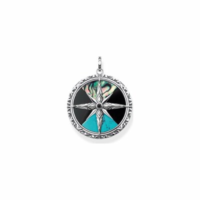 Pendentif Thomas Sabo Rebel at heart Boussole en argent, nacre d'abalone, oxyde de ziconium noir et onyx