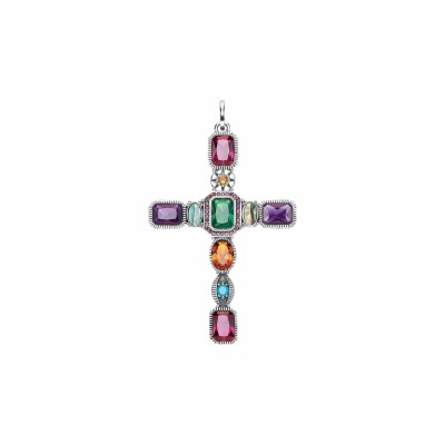 Pendentif Thomas Sabo croix en argent, corindon synthétique, nacre et gemme vitrocéramique