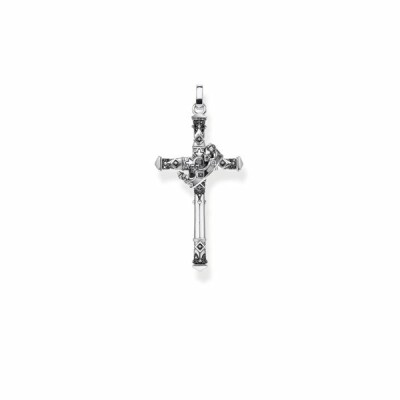 Pendentif Thomas Sabo Rebel At Heart croix/couronne en argent et oxydes noirs