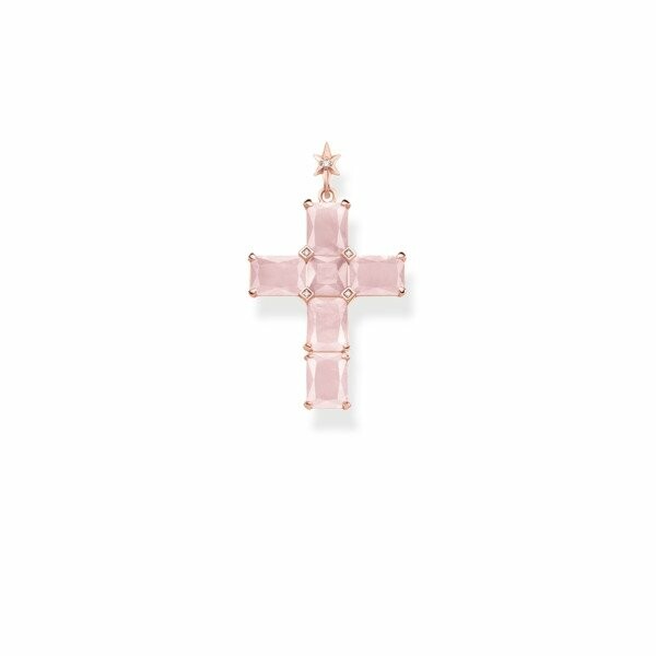 Pendentif Thomas Sabo Glam Soul croix quartz rose en plaqué rose et quartz rose