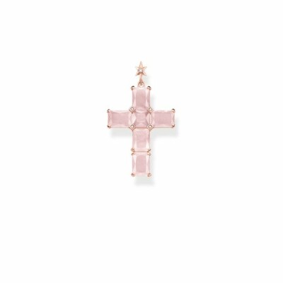 Pendentif Thomas Sabo Glam Soul croix quartz rose en plaqué rose et quartz rose