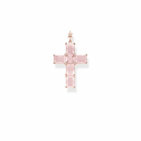 Pendentif Thomas Sabo Glam Soul croix quartz rose en plaqué rose et quartz rose