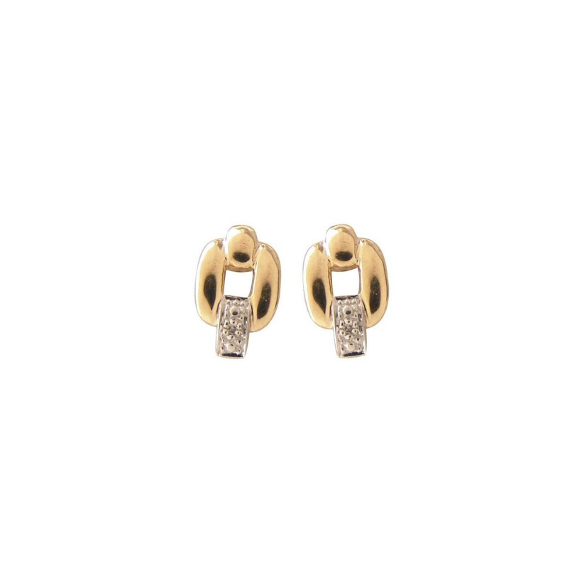 Boucles d'oreilles en or jaune, rhodium et diamants 0.01ct