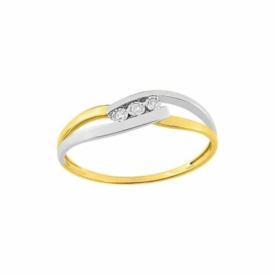 Bague en or blanc, or jaune et trilogie de diamants de 0.03ct