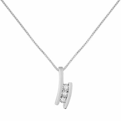 Collier en or blanc et trilogie de diamants de 0.03ct