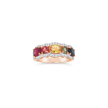 Bague Gringoire joaillerie en or rose, saphirs et diamants