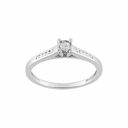 Solitaire accompagné en or blanc et diamants de 0.12ct