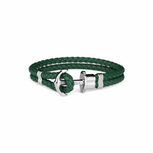 Bracelet Paul Hewitt en acier et cuir vert - taille L