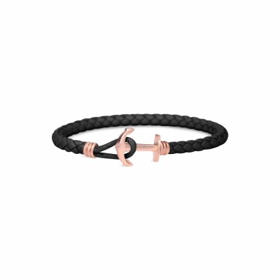 Bracelet Paul Hewitt simple en cuir noir et métal doré rose, taille M