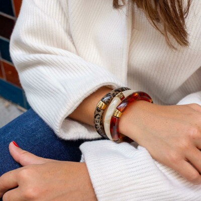 Bracelet PARABAYA Pipoca Feli Mono 6 perles en résine et acrylique - Creme