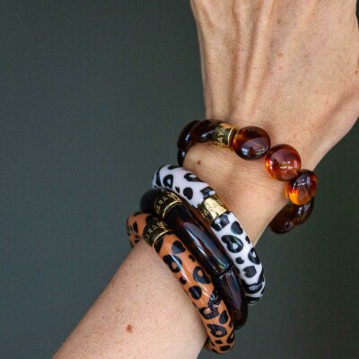 Bracelet PARABAYA Pipoca Graou 6 perles en résine et acrylique - Leopard 