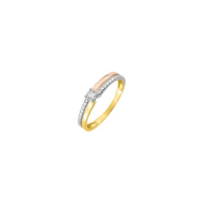 Solitaire accompagné en or jaune et diamants de 0.04ct