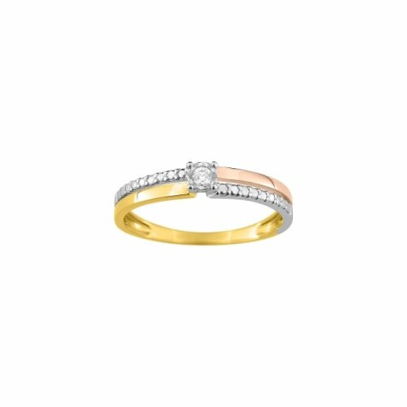 Solitaire accompagné en or jaune et diamants de 0.04ct