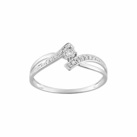 Solitaire accompagné en or blanc et damants de 0.05ct