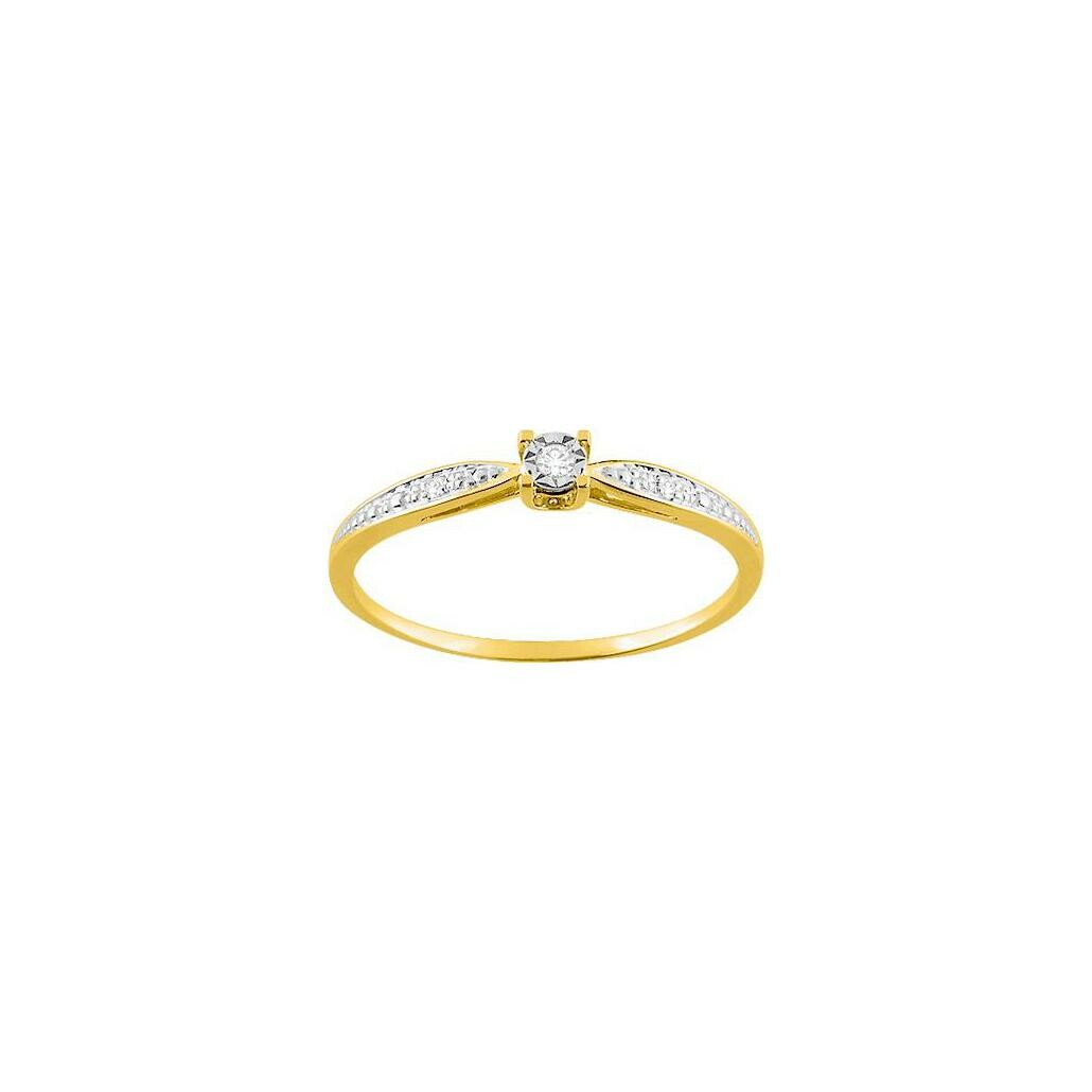 Bague en or jaune, rhodium et diamants