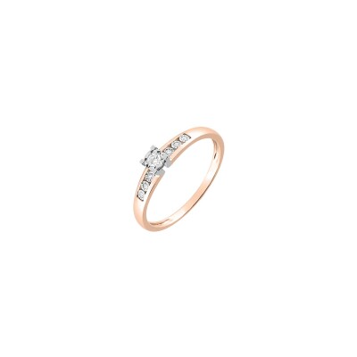 Solitaire accompagné en or rose et diamants 0.07ct