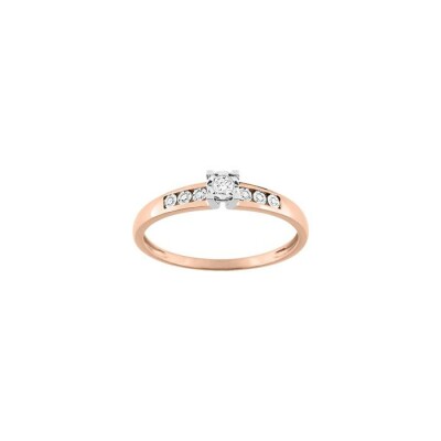 Solitaire accompagné en or rose et diamants 0.07ct