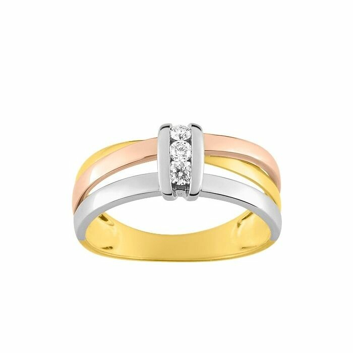 Bague en or blanc, or jaune, or rose et diamants de 0.12ct