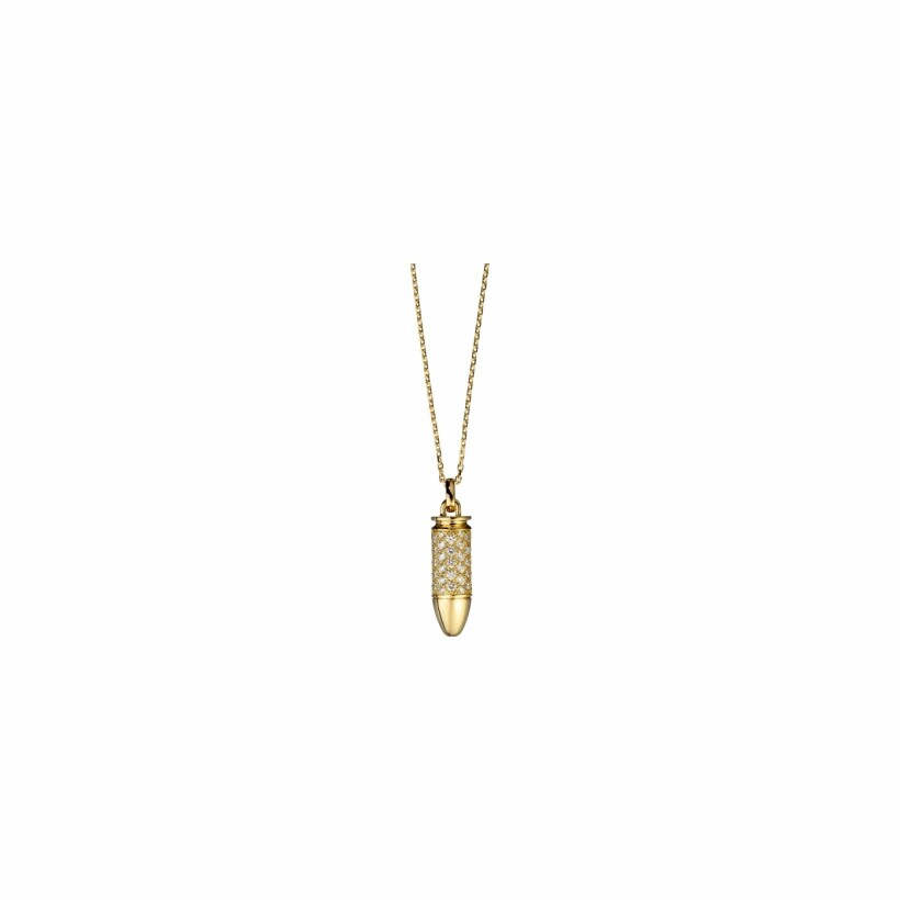 Akillis Mini Bang Bang pendant with chain, yellow gold, diamond pave