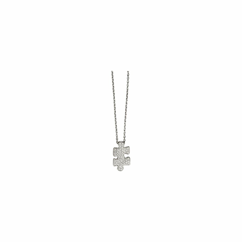 Akillis Mini Puzzle pendant with chain, white gold, diamond pave